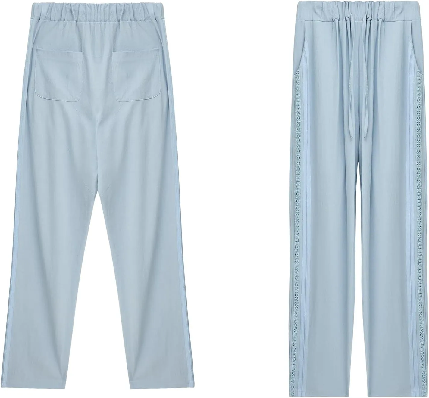 Womens Linen Pants with Pockets Casual Loose Drawstring High Waist Wide Leg Pants Summer Beach Pants S-3XL