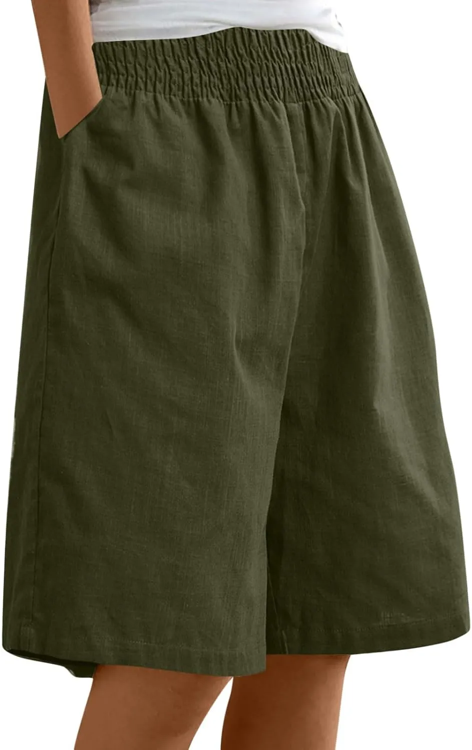 Womens Linen Shorts 2025 Causal Comfy Summer Drawstring High Waist Cotton Shorts for Women Baggy Pants Pockets