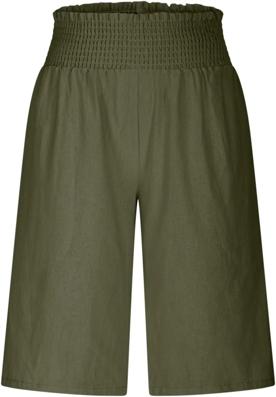Womens Linen Shorts 2025 Causal Comfy Summer Drawstring High Waist Cotton Shorts for Women Baggy Pants Pockets