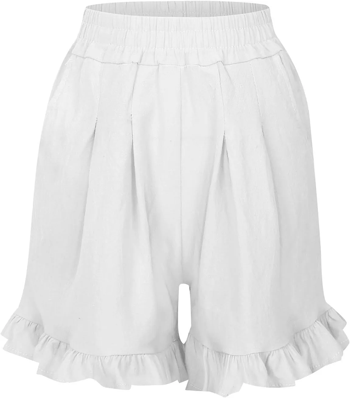 Womens Linen Skorts High Waisted Wide Leg Casual Ruffle Hem Skorts Comfy Stretchy Pleated Summer Short Pants with Pockets