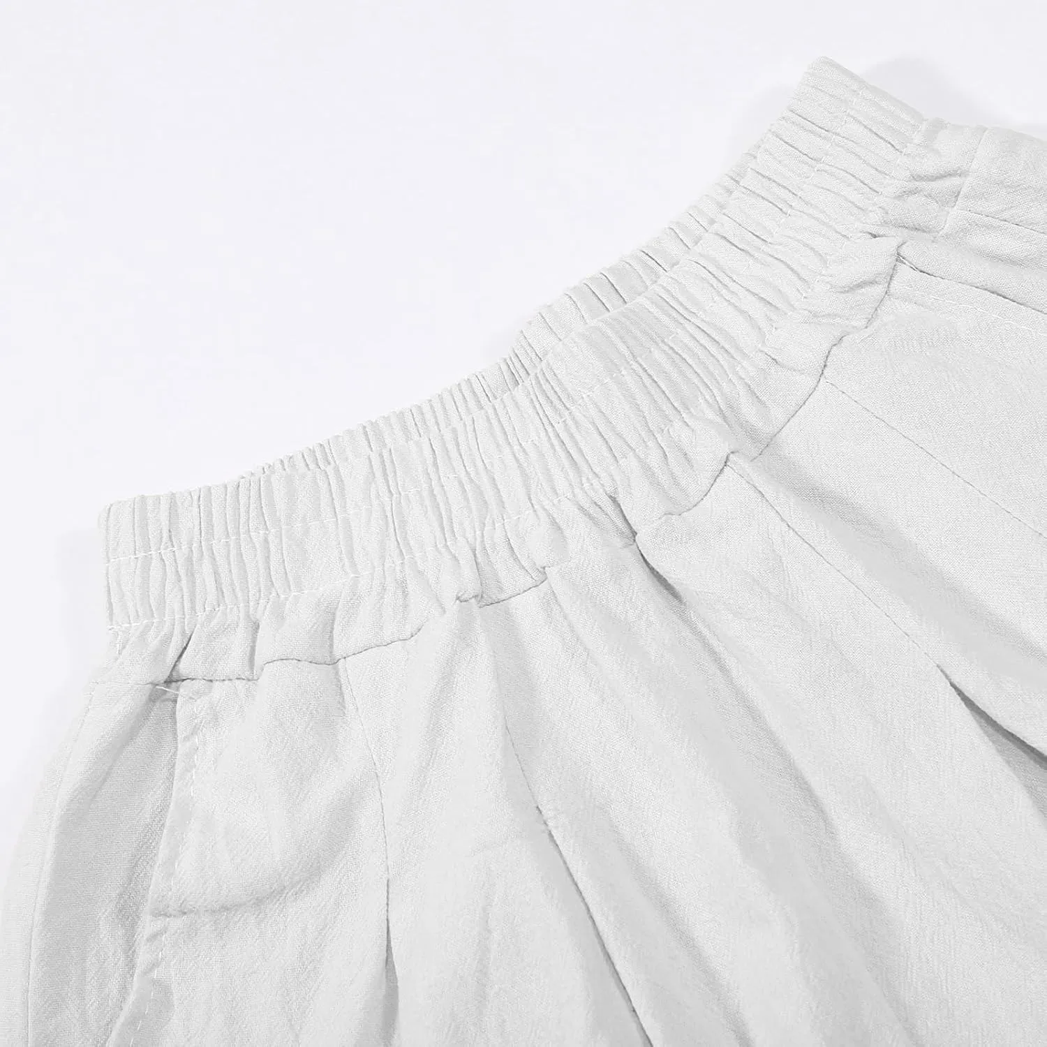 Womens Linen Skorts High Waisted Wide Leg Casual Ruffle Hem Skorts Comfy Stretchy Pleated Summer Short Pants with Pockets