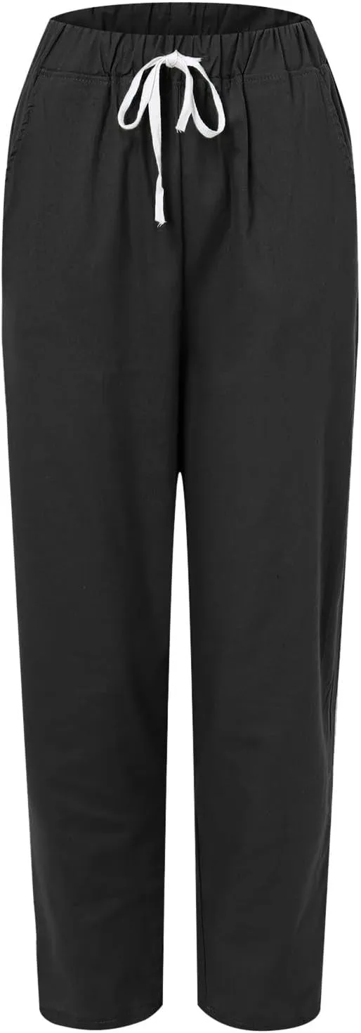 Womens Linen Summer Drawstring Palazzo Lounge Pants Low Waist Lounge Pants Loose Fit Palazzo Lounge Pants Vacation