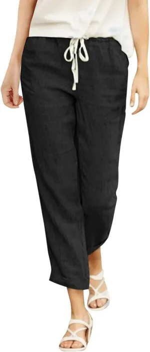 Womens Linen Summer Drawstring Palazzo Lounge Pants Low Waist Lounge Pants Loose Fit Palazzo Lounge Pants Vacation