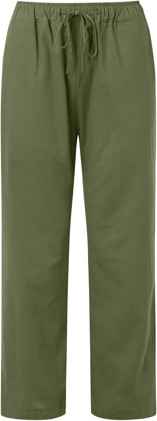 Women's Linen Summer Solid Palazzo Lounge Pants Low Waist Straight Slim-Fit Palazzo Lounge Pants Business Work