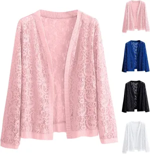 Women's Long Sleeve Lace Cardigan Casual Open Front Floral Lace Shrug Lightweight Summer Cover Up for Evening Dresses