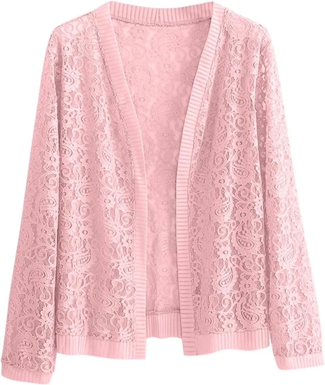 Women's Long Sleeve Lace Cardigan Casual Open Front Floral Lace Shrug Lightweight Summer Cover Up for Evening Dresses