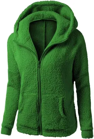 Womens Long Sleeve Zip Up Fuzzy Hoodie Trendy Thermal Jackets with Pockets Casual Sherpa Fleece Lined Lapel Outwears