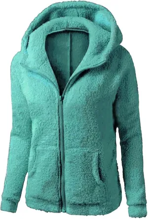 Womens Long Sleeve Zip Up Fuzzy Hoodie Trendy Thermal Jackets with Pockets Casual Sherpa Fleece Lined Lapel Outwears