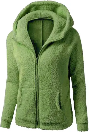 Womens Long Sleeve Zip Up Fuzzy Hoodie Trendy Thermal Jackets with Pockets Casual Sherpa Fleece Lined Lapel Outwears