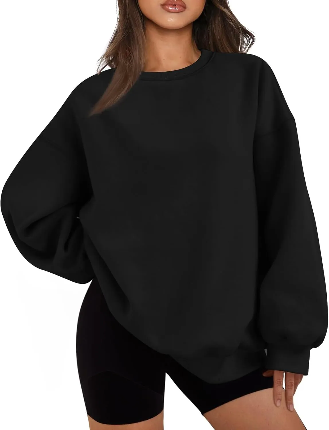 Womens Oversized Sweatshirt Fleece Pullover Comfy Crew Neck Sweatshirt Trendy Y2k Winter Outfits Preppy Clothes