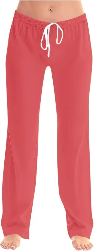 Women's Pajama Pants High Waist Wide Leg Sleep Bottoms Soft Stretchy Comfy Lounge Pant Trouser with Drawstring Pockets