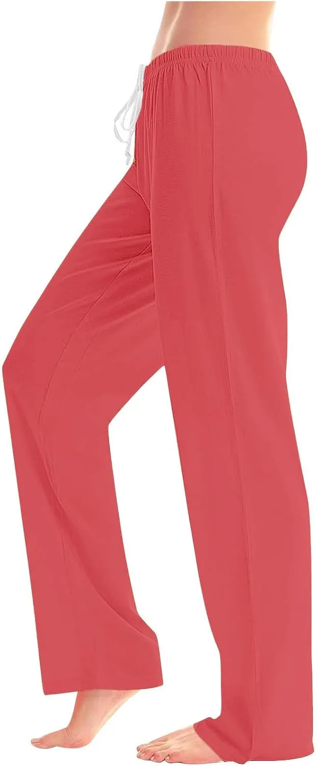 Women's Pajama Pants High Waist Wide Leg Sleep Bottoms Soft Stretchy Comfy Lounge Pant Trouser with Drawstring Pockets