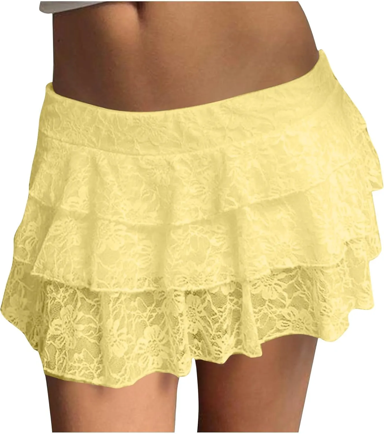 Women's Pleated Mini Skirt Sexy Lace Layered Stacked High Waisted Ruffles Lingerie Short Skirts Lounge Pajama Shorts
