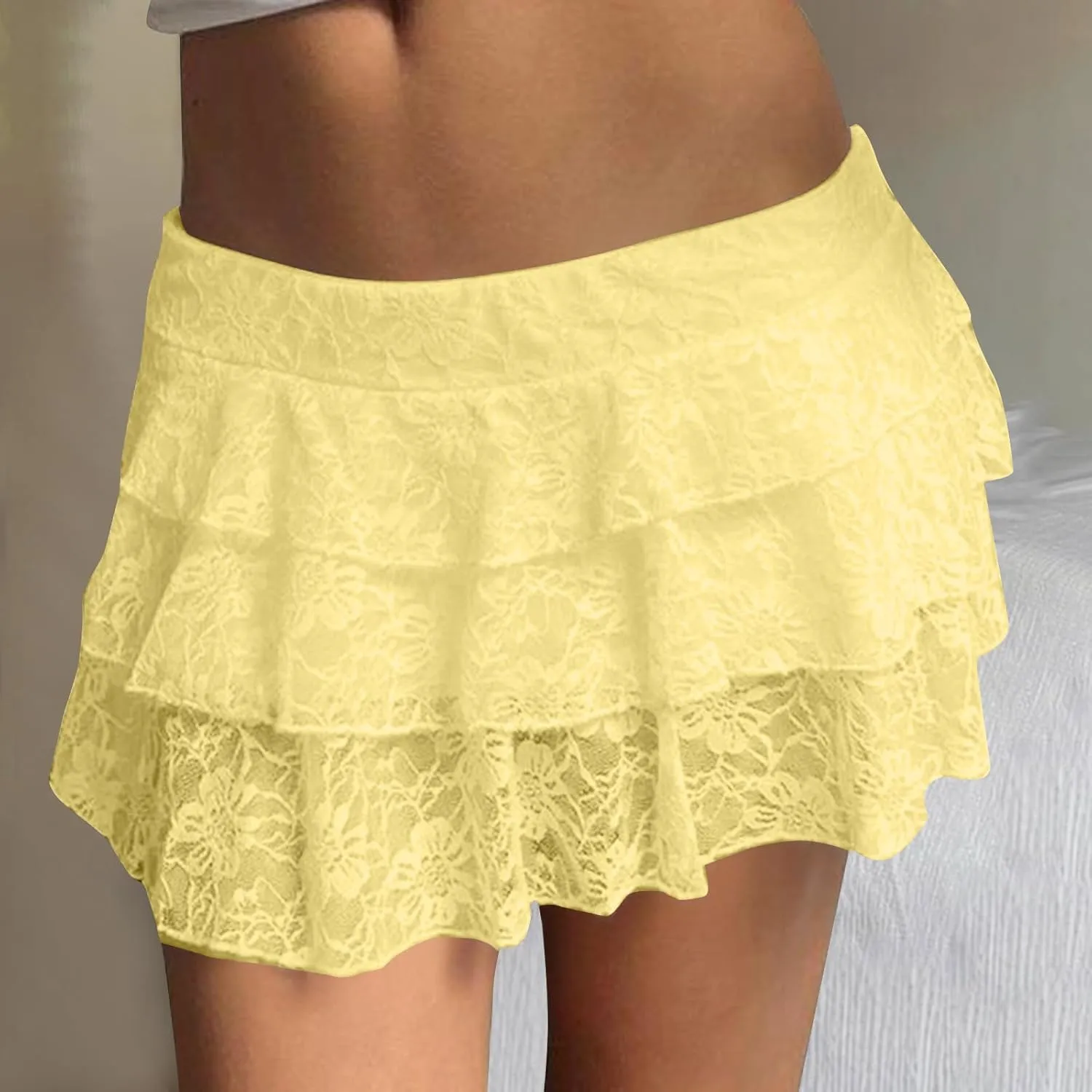Women's Pleated Mini Skirt Sexy Lace Layered Stacked High Waisted Ruffles Lingerie Short Skirts Lounge Pajama Shorts