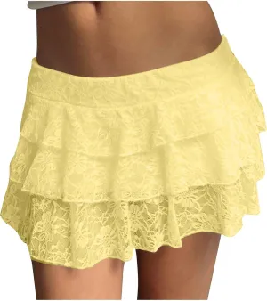 Women's Pleated Mini Skirt Sexy Lace Layered Stacked High Waisted Ruffles Lingerie Short Skirts Lounge Pajama Shorts