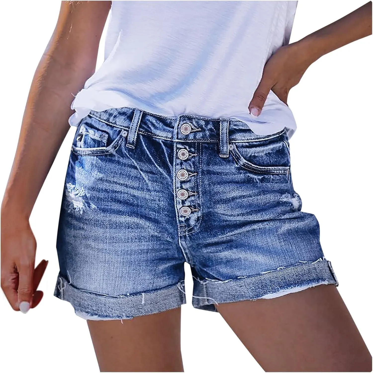 Womens Ripped Denim Skirts Mid Rise Casual Stretch Trendy Baggy Lady Summer Baggy Button Fly Relaxed Fit Jean Shorts
