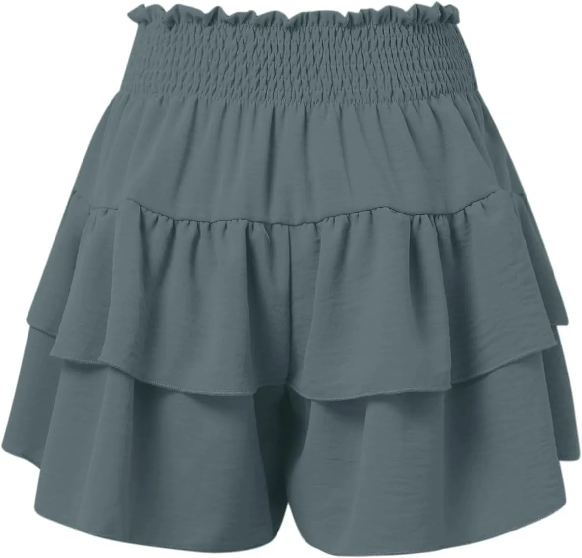 Women's Ruffle Tiered Skorts Trendy Elastic High Waist Wide Leg Baggy Skirt Shorts Clubwear Comfy Summer Beach Shorts
