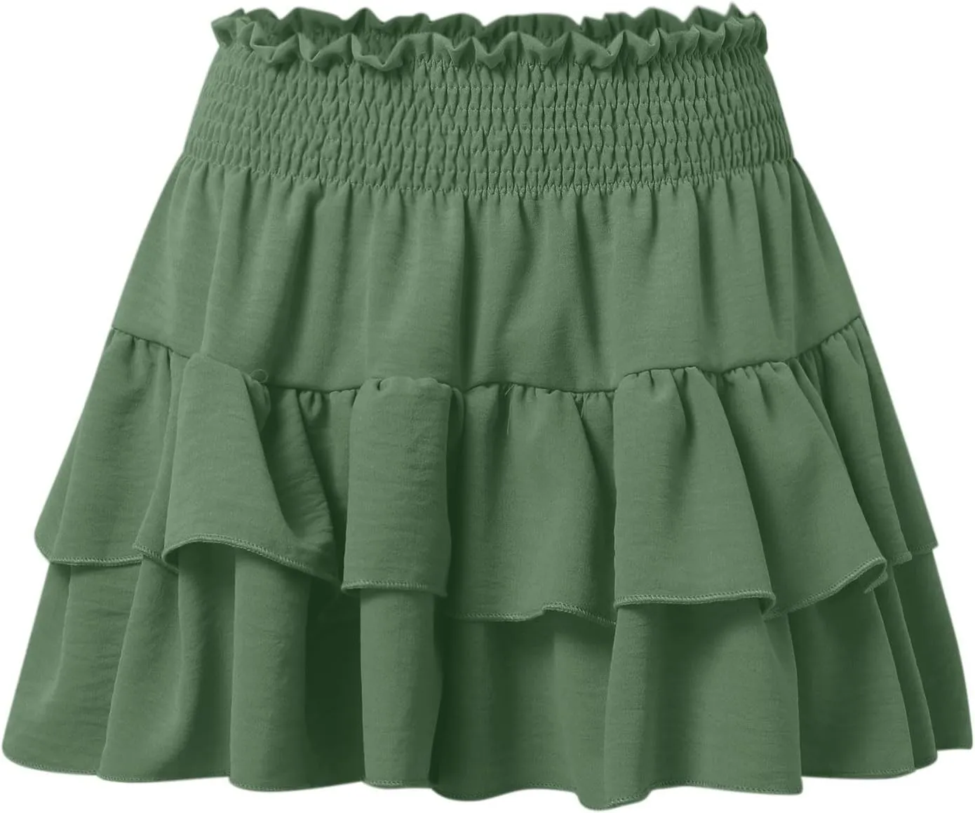 Women's Ruffle Tiered Skorts Trendy Elastic High Waist Wide Leg Baggy Skirt Shorts Clubwear Comfy Summer Beach Shorts