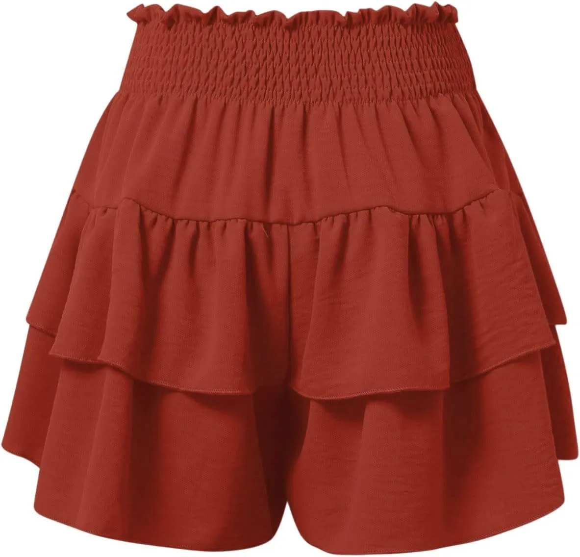 Women's Ruffle Tiered Skorts Trendy Elastic High Waist Wide Leg Baggy Skirt Shorts Clubwear Comfy Summer Beach Shorts
