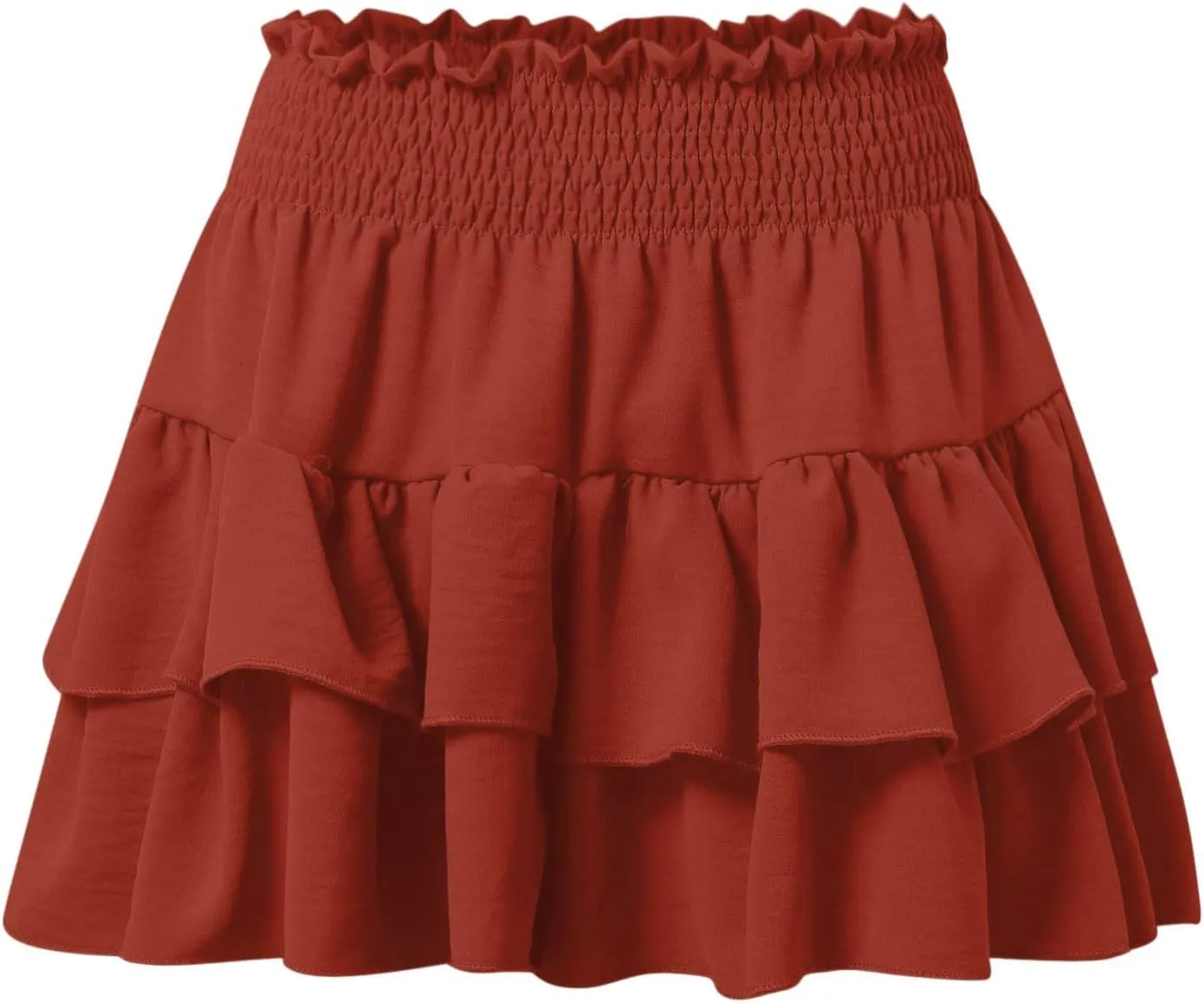 Women's Ruffle Tiered Skorts Trendy Elastic High Waist Wide Leg Baggy Skirt Shorts Clubwear Comfy Summer Beach Shorts