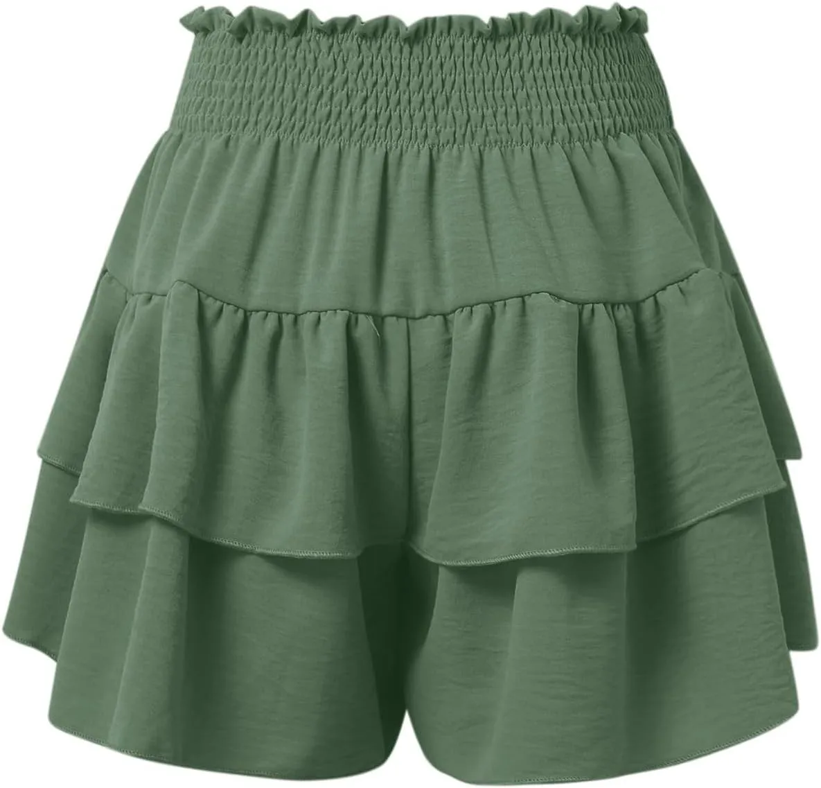Women's Ruffle Tiered Skorts Trendy Elastic High Waist Wide Leg Baggy Skirt Shorts Clubwear Comfy Summer Beach Shorts