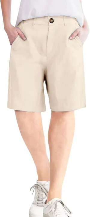 Womens Shorts Dressy Casual Summer High Waisted Tailored Pleated Business Work Trouser with Swim Shorts