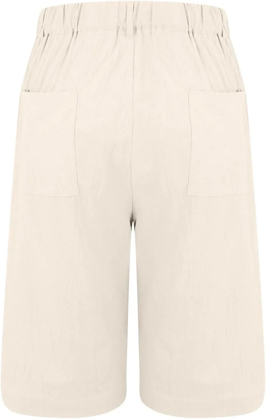 Womens Shorts Dressy Casual Summer High Waisted Tailored Pleated Business Work Trouser with Swim Shorts