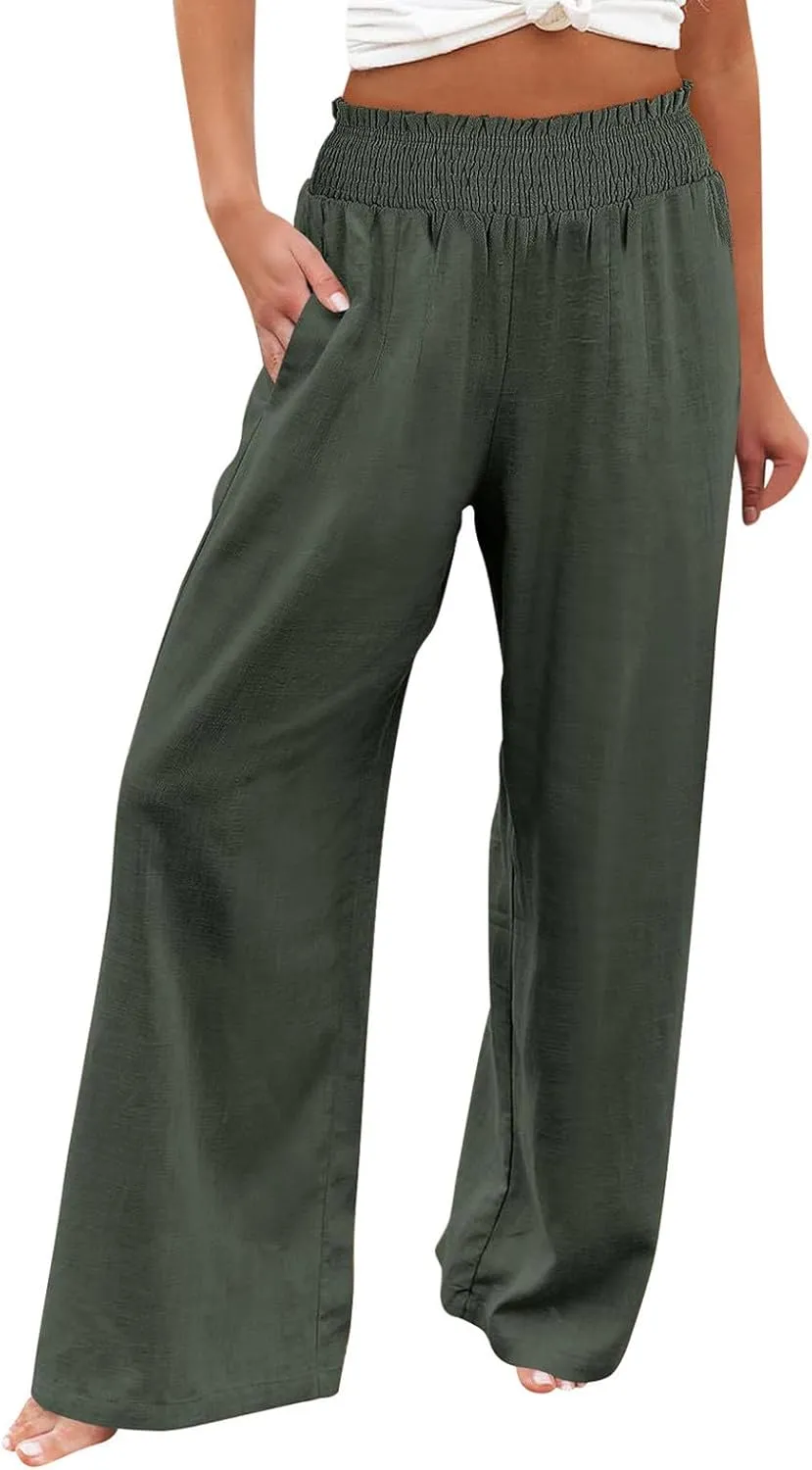 Women's Straight Leg Pants Winter Baggy Travel Slacks with Pockets Barrel Pants Elastic Waist