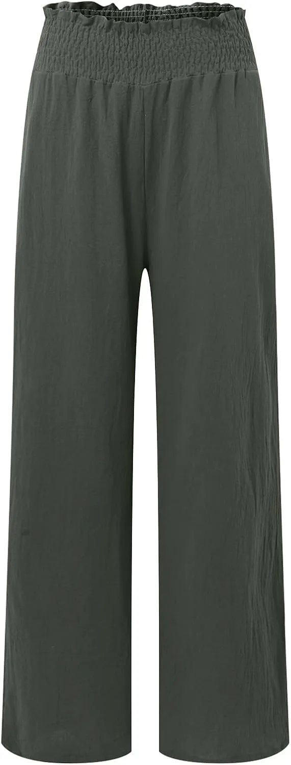 Women's Straight Leg Pants Winter Baggy Travel Slacks with Pockets Barrel Pants Elastic Waist