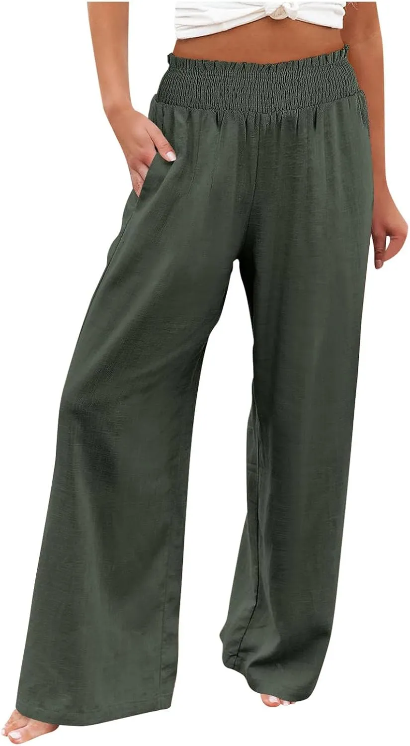 Women's Straight Leg Pants Winter Baggy Travel Slacks with Pockets Barrel Pants Elastic Waist