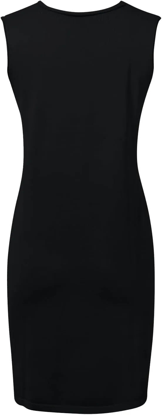 Womens Sweater Vest Dress Sleeveless V Neck Solid Color Wool Medium Sweater Dress Dual Pocket Straight Dresses