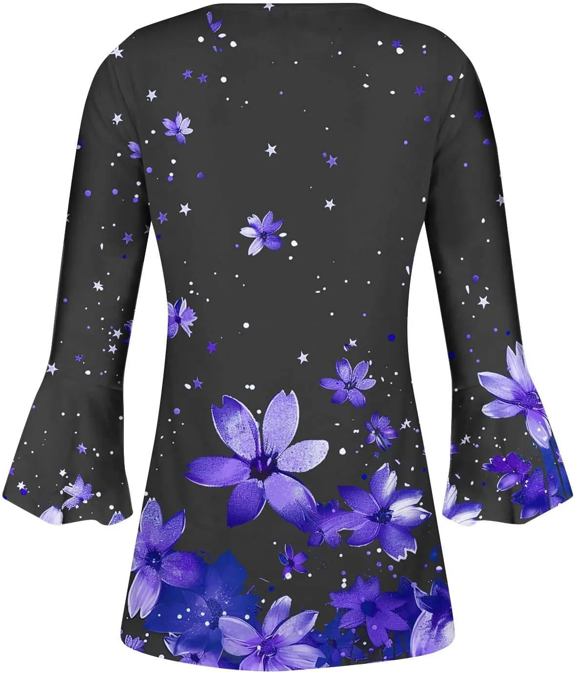 Women's Tunic Tops 2025 Fashion Boho Floral Print Daily Shirt Y2k 3/4 Bell Sleeve Button Down V Neck T Shirt Outfits
