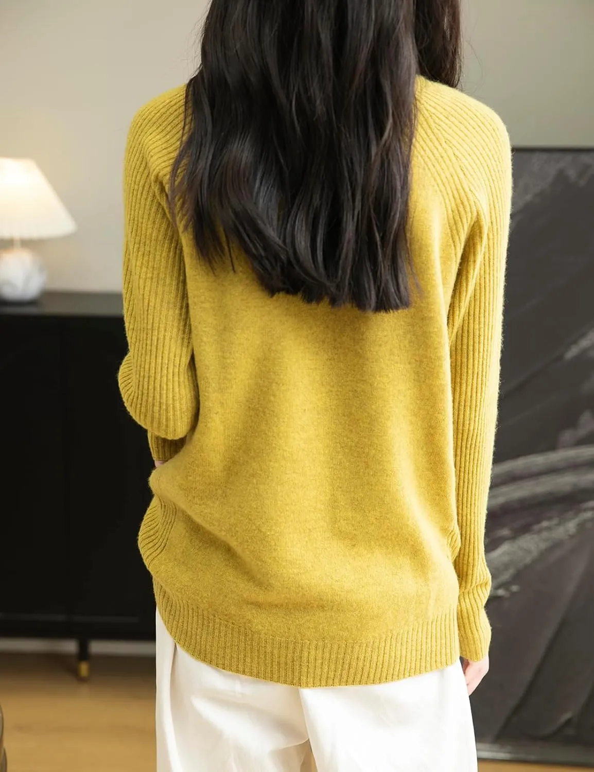 Women's Turtleneck 100% Merino Wool Sweater 2025 Fall Winter Classic Warm Soft Raglan Long Sleeve Knit Sweater