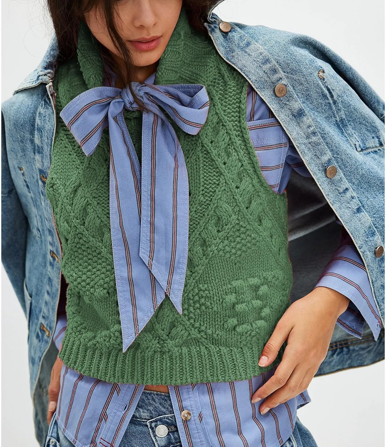 Womens Turtleneck Sweater Vest Crochet Cable Knit Sleeveless Vest Tops Casual Summer Boho Chunky Tank Pullover