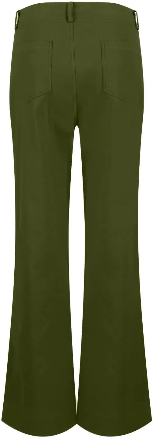 Womens Twill Wide Leg Pants Stretch Casual High Waisted Bootcut Chino Pants Baggy Flare Dress Pants with Pockets