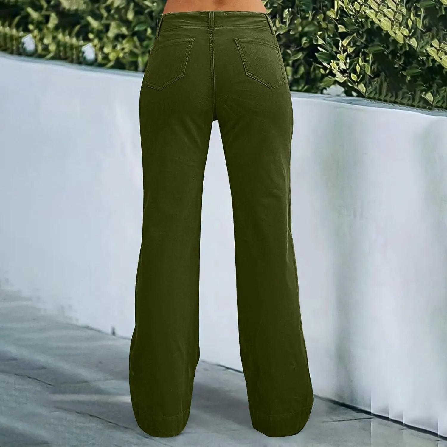 Womens Twill Wide Leg Pants Stretch Casual High Waisted Bootcut Chino Pants Baggy Flare Dress Pants with Pockets