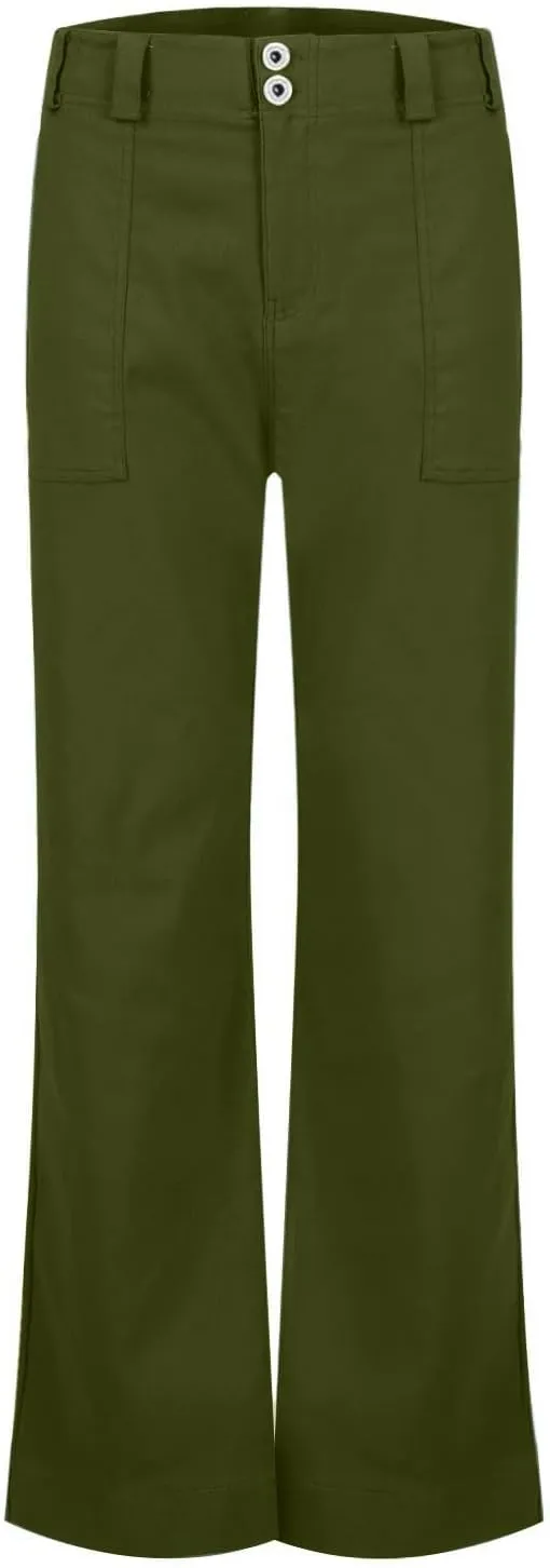 Womens Twill Wide Leg Pants Stretch Casual High Waisted Bootcut Chino Pants Baggy Flare Dress Pants with Pockets