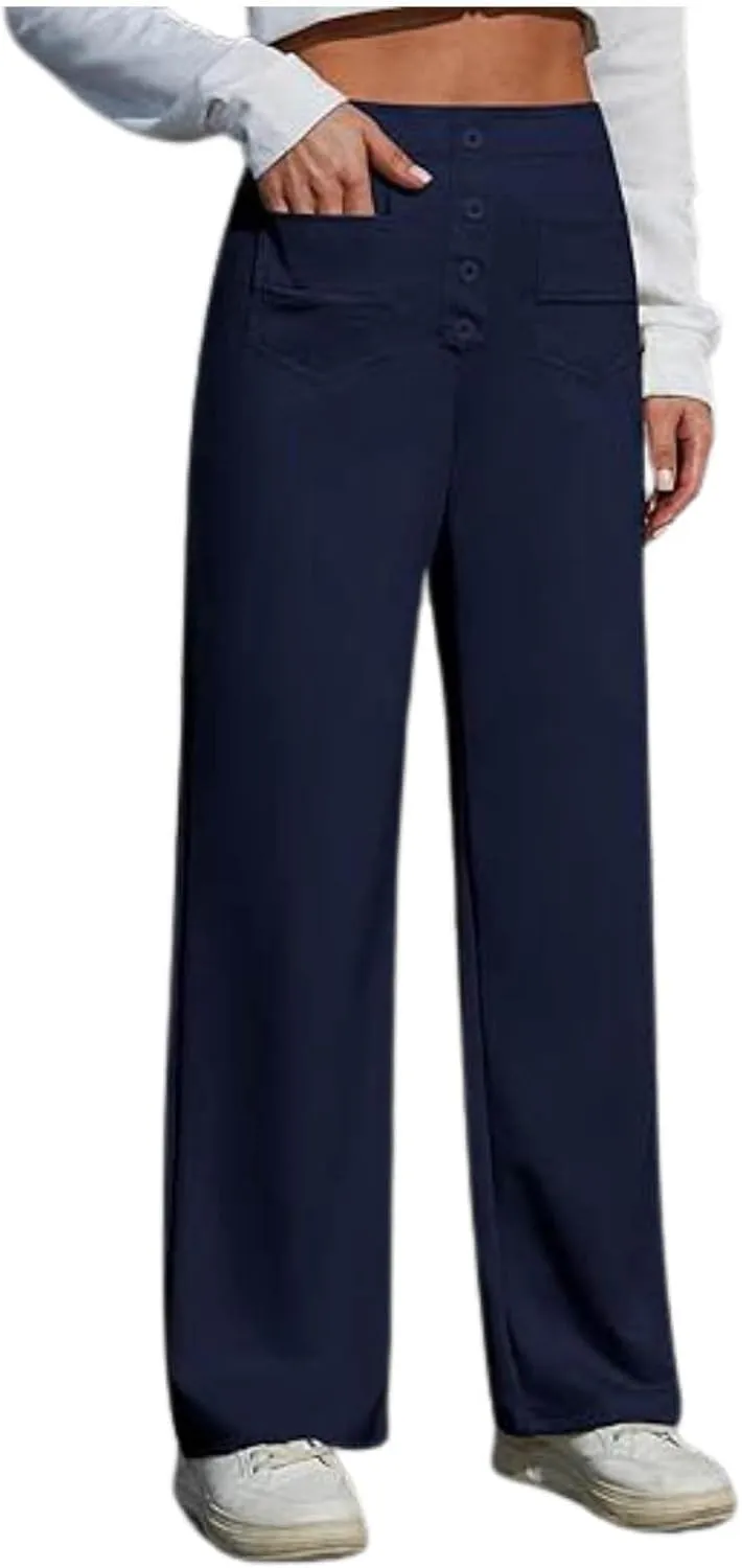Womens Wide Leg Dress Pants Casual Dressy High Waist Work Pants Trendy Office Business Trousers with Pockets