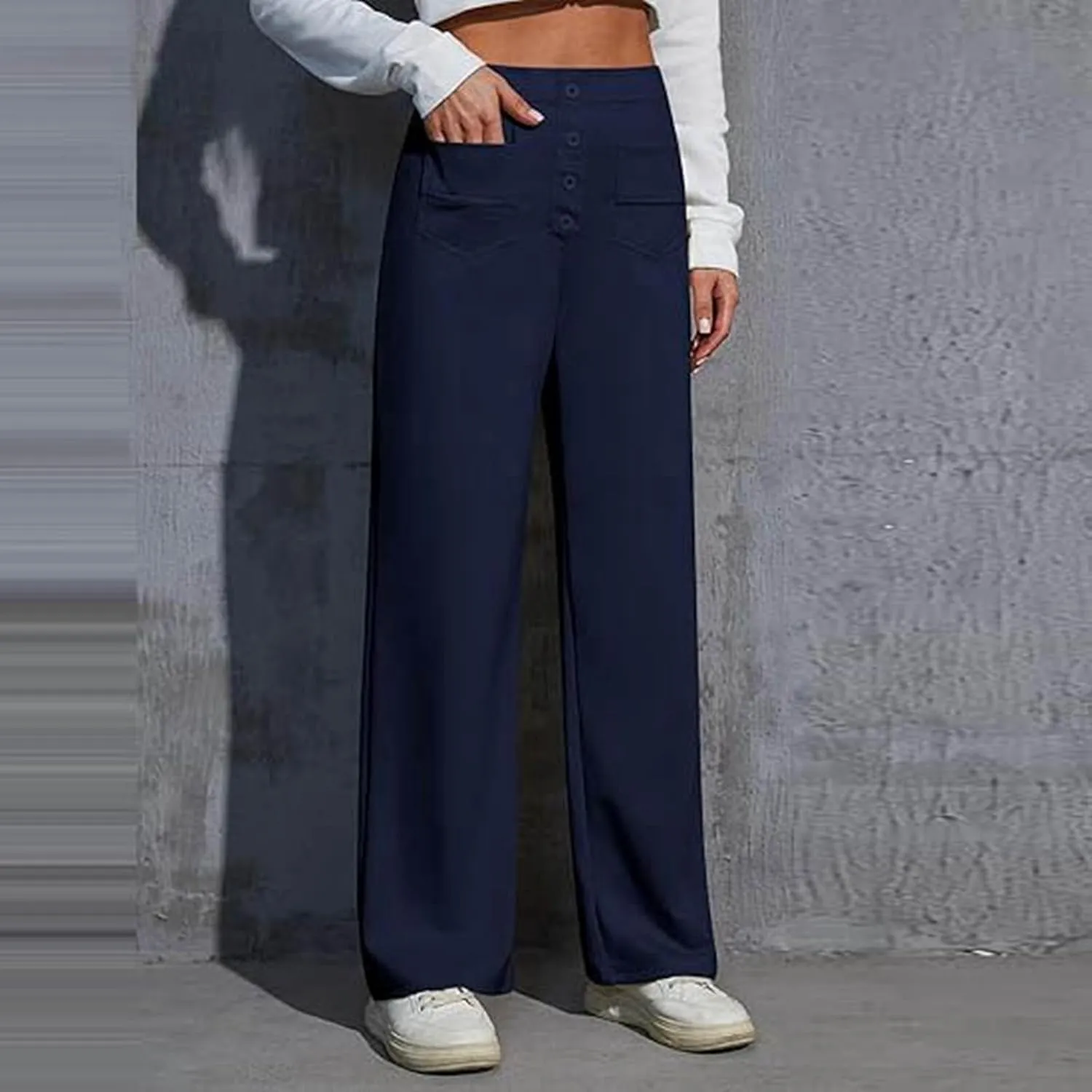 Womens Wide Leg Dress Pants Casual Dressy High Waist Work Pants Trendy Office Business Trousers with Pockets