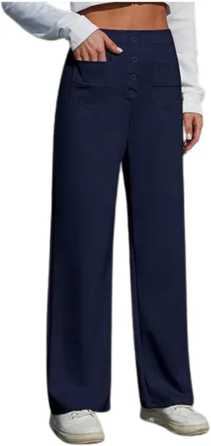 Womens Wide Leg Dress Pants Casual Dressy High Waist Work Pants Trendy Office Business Trousers with Pockets