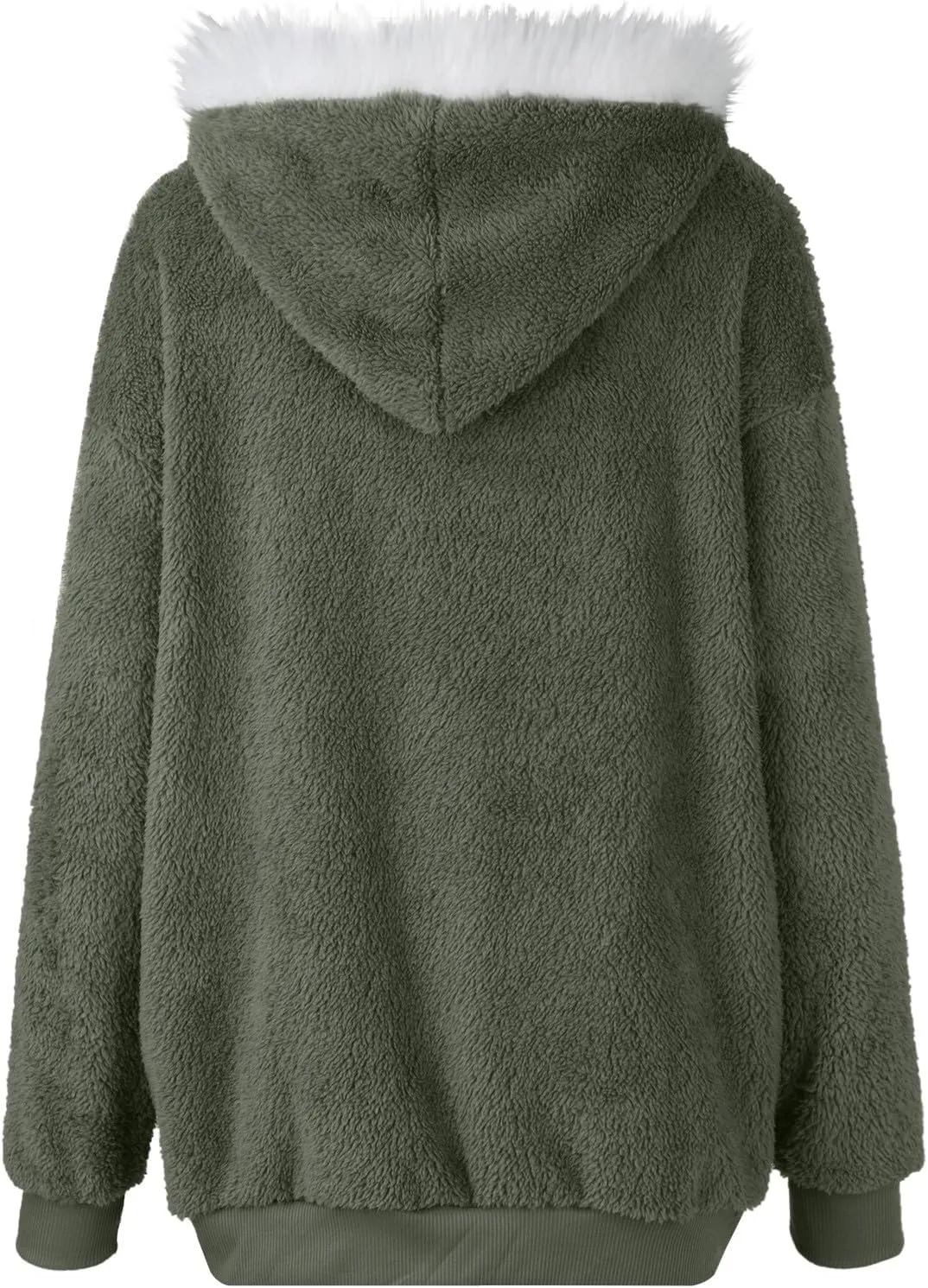 Womens Winter Coats Plus Size Full Zip Sherpa Jacket Baggy Drawstring Hooded Coat Comfy Soft Warm Jackets w/Pockets