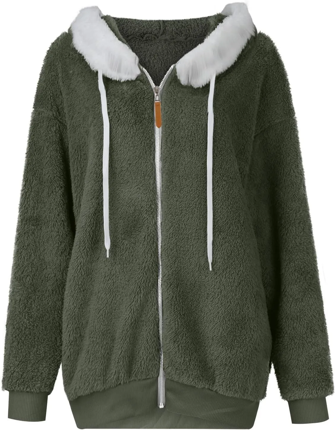Womens Winter Coats Plus Size Full Zip Sherpa Jacket Baggy Drawstring Hooded Coat Comfy Soft Warm Jackets w/Pockets