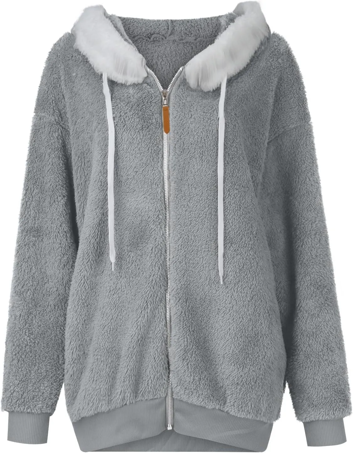 Womens Winter Coats Plus Size Full Zip Sherpa Jacket Baggy Drawstring Hooded Coat Comfy Soft Warm Jackets w/Pockets