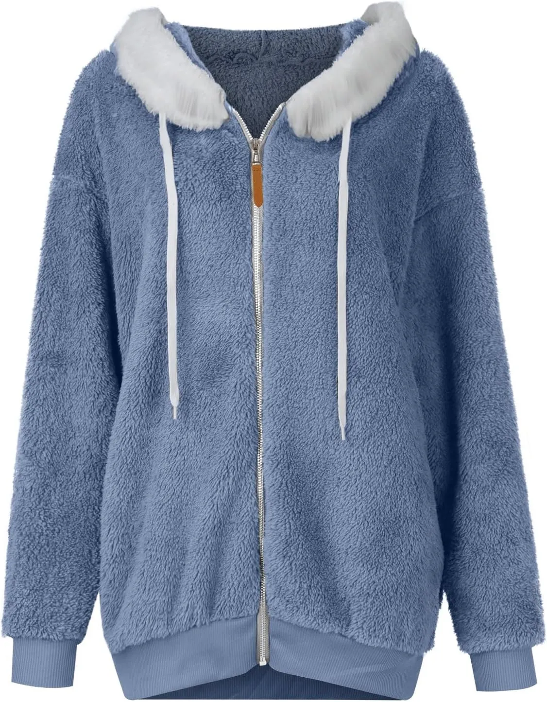 Womens Winter Coats Plus Size Full Zip Sherpa Jacket Baggy Drawstring Hooded Coat Comfy Soft Warm Jackets w/Pockets
