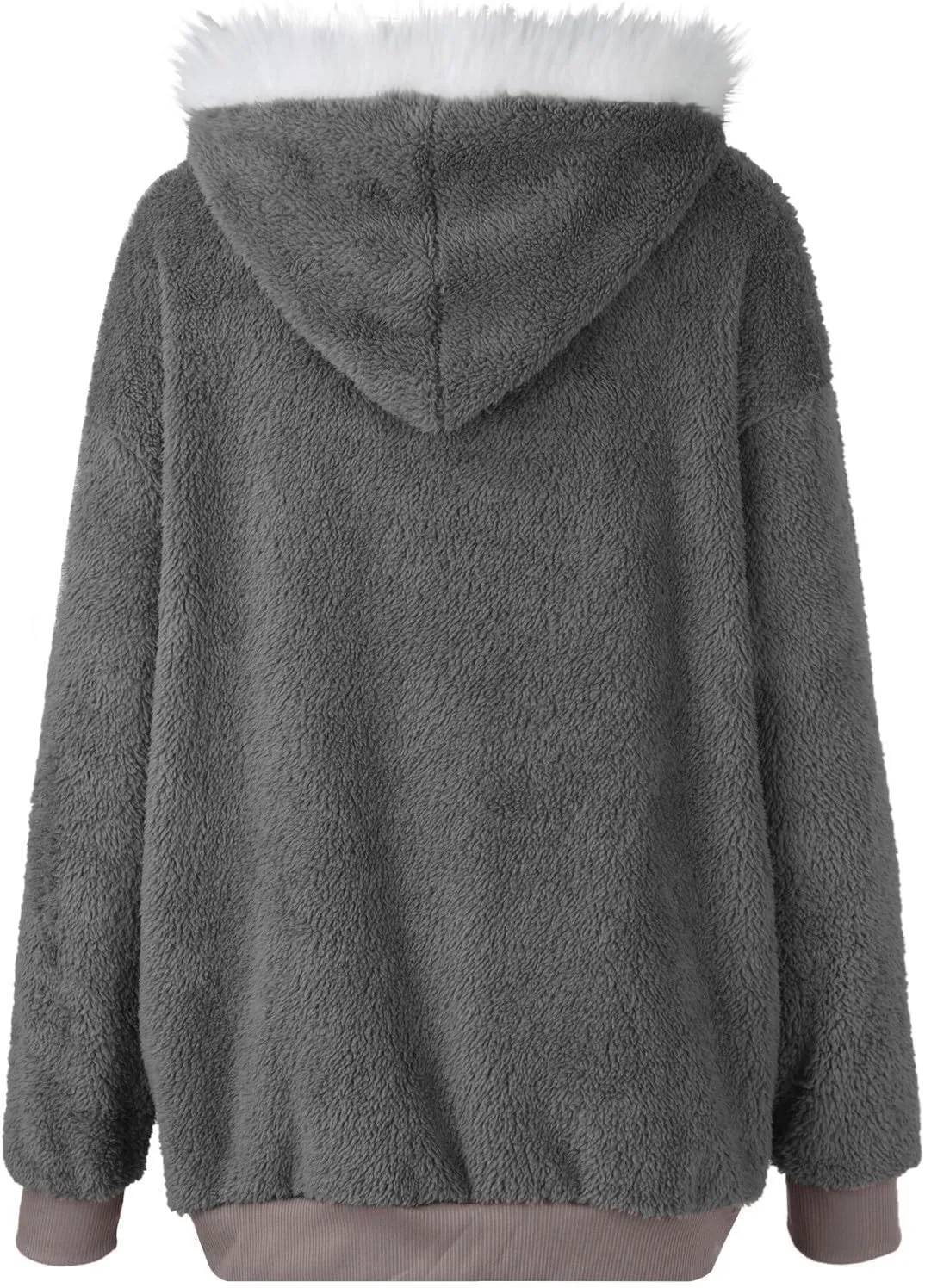 Womens Winter Coats Plus Size Full Zip Sherpa Jacket Baggy Drawstring Hooded Coat Comfy Soft Warm Jackets w/Pockets