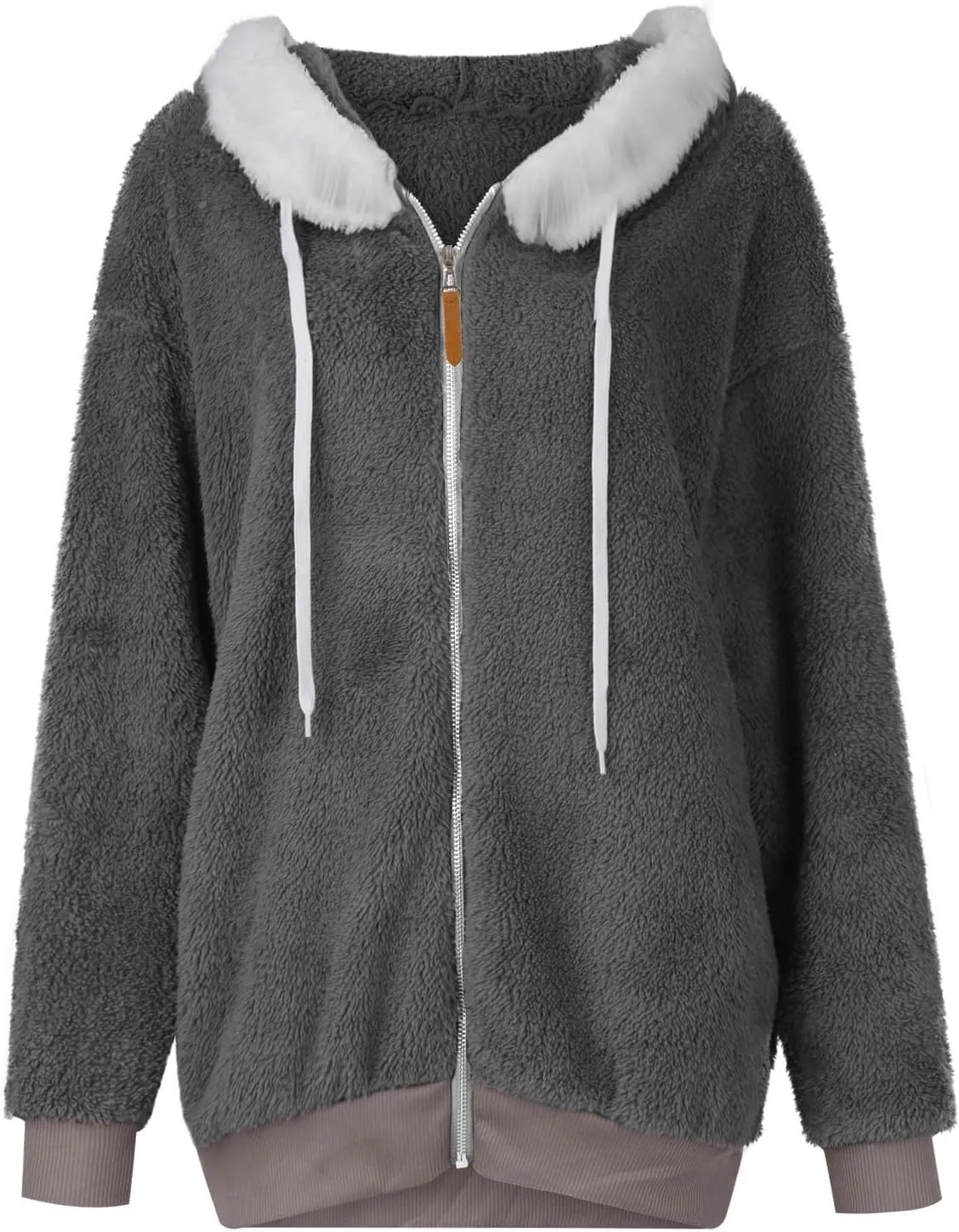 Womens Winter Coats Plus Size Full Zip Sherpa Jacket Baggy Drawstring Hooded Coat Comfy Soft Warm Jackets w/Pockets
