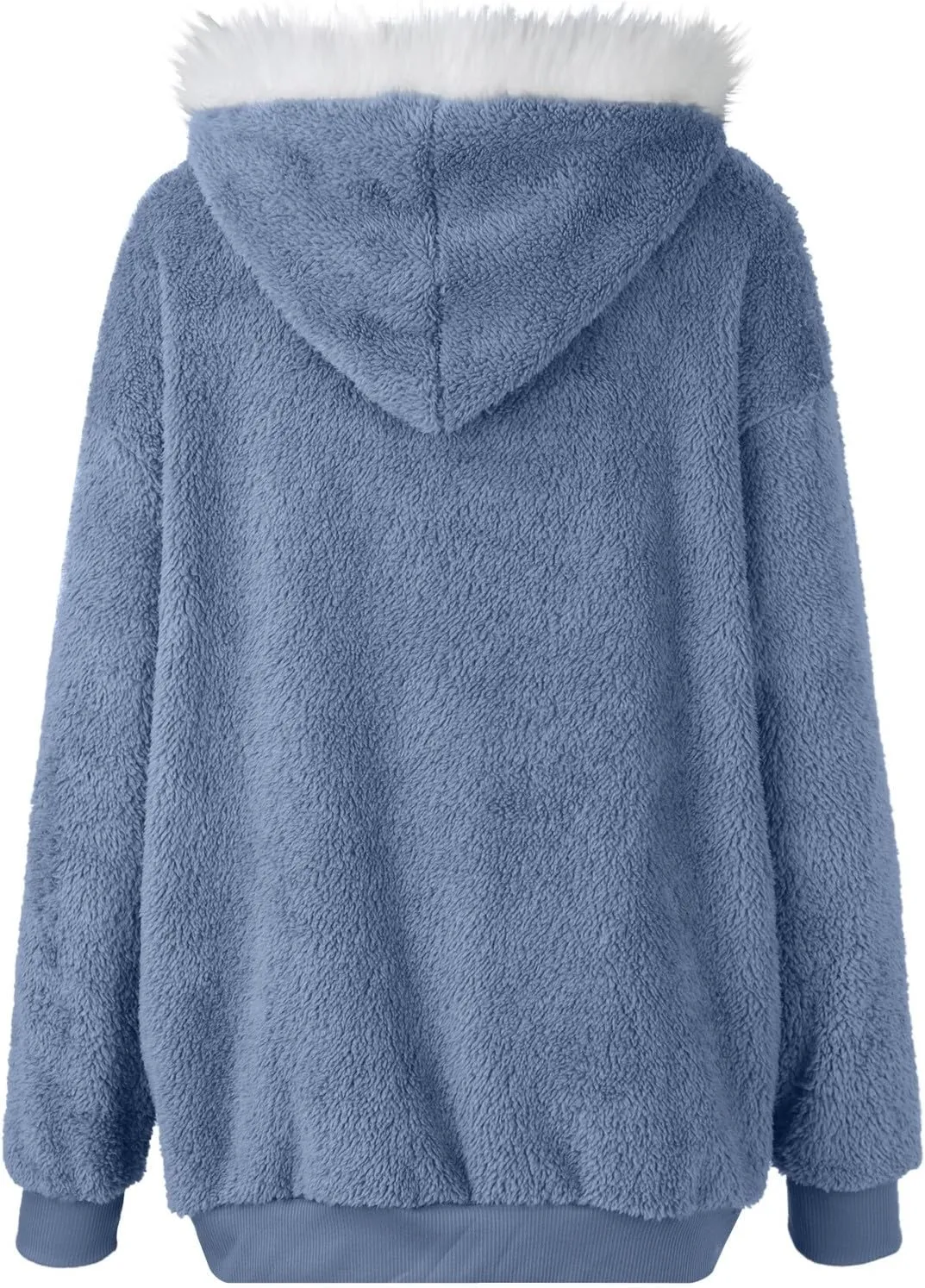 Womens Winter Coats Plus Size Full Zip Sherpa Jacket Baggy Drawstring Hooded Coat Comfy Soft Warm Jackets w/Pockets