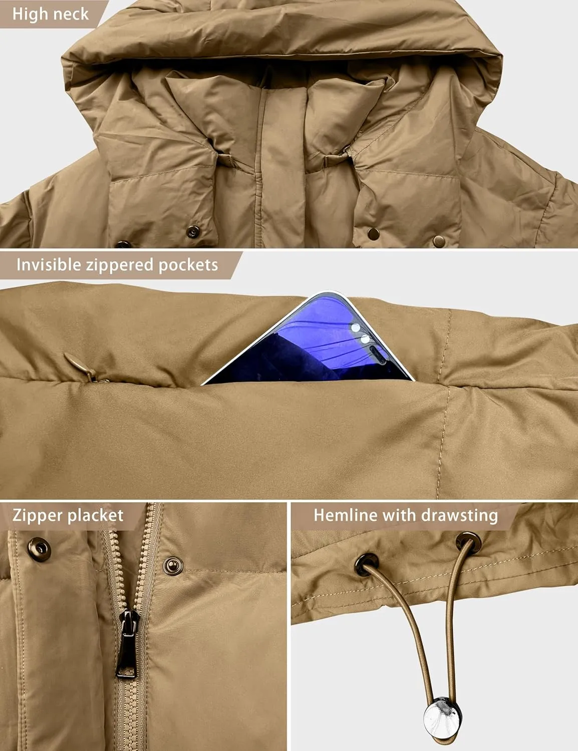 Women's Winter Crop Hooded Puffer Jacket Baggy Warm Zip Up Short Quilted Down Jackets Outerwear