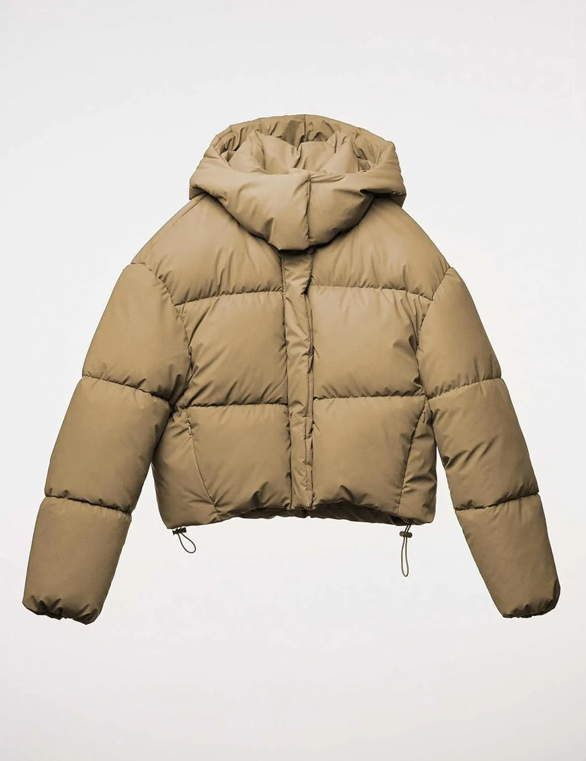 Women's Winter Crop Hooded Puffer Jacket Baggy Warm Zip Up Short Quilted Down Jackets Outerwear