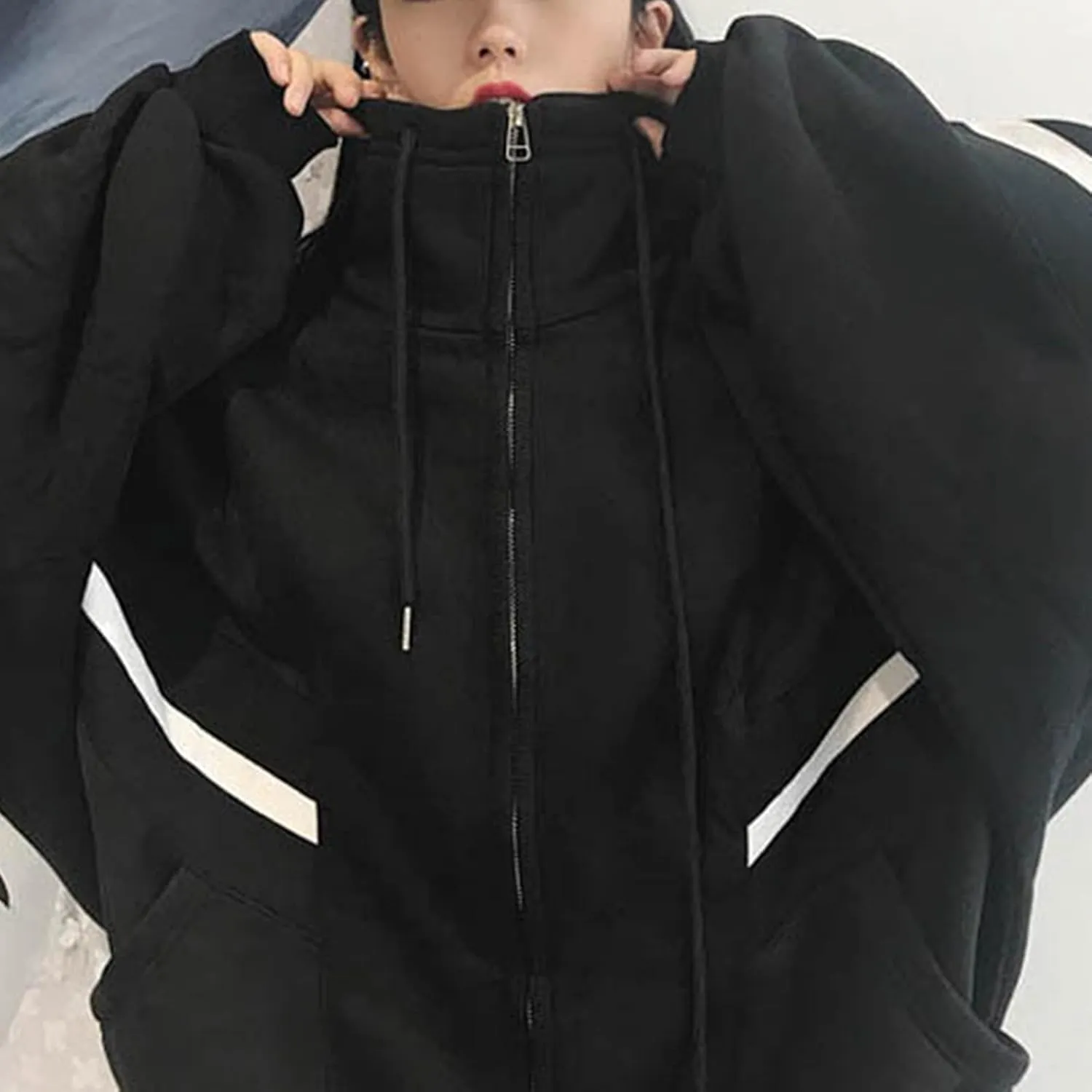 Womens Zip Up Hoodie Oversized Plus Size Grunge Cute Aesthetic Y2K Hoodie for Teen Girls Fashion Loose Fit Sweatshirts